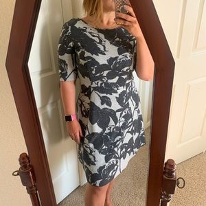 Vince Camuto elbow sleeve gray floral dress